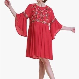 Umgee Red Floral Embroidered Dress